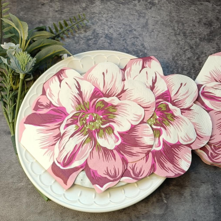 Double-Layered Disposable Decorative Square Napkins with Pink & White Floral Design Double-Layered Disposable Decorative Square Napkins with Pink & White Floral Design